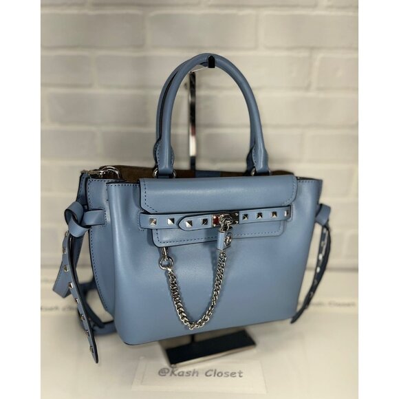 Michael Kors satchel hamilton legacy small studded leather belted purse chambray - Picture 3 of 12